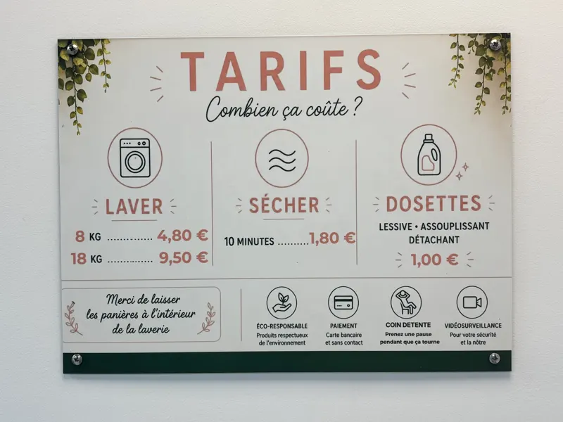 Panneau des tarifs